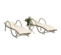 DYRJDJWIDHW Lettini Prendisole 2 Pezzi con Tavolino Beige in Polyrattan, Lounge Chair Set with Adjustable Backrest, Outdoor Sunbed with Side Table for Garden Patio Poolside Relaxation