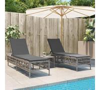DYRJDJWIDHW Lettini Prendisole 2 Pezzi con Tavolino Grigio in Polyrattan, Lounge Chairs Outdoor Adjustable Backrest with Side Table, Weather Resistant Sunbeds for Patio Garden Poolside Relaxation