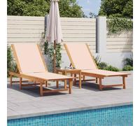 DYRJDJWIDHW Lettini Prendisole 2 pz Acacia Hardwood Sun Loungers with Textilene Fabric, Cream Color Outdoor Patio Furniture for Poolside and Garden Relaxation