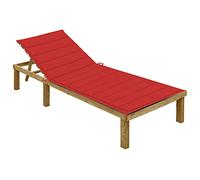 DYRJDJWIDHW Lettino da Giardino con Cuscino Rosso in Legno Pino Impregnato, Schienale Regolabile, Lounge Chair per Terrazza, Piscina, Spiaggia, Relax Esterno Durevole e Comodo