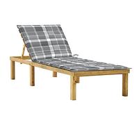 DYRJDJWIDHW Lettino da Giardino con Cuscino Tartan Grigio Pino Impregnato, Sdraio Estiva Regolabile per Terrazza Giardino Piscina, Legno Trattato Resistenze alle Intemperie con Cuscino Decorativo