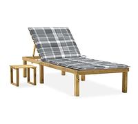 DYRJDJWIDHW Lettino da Giardino con Tavolino Cuscino Legno Pino Impregnato, Sdraio Estiva Regolabile con Tavolino Portatile per Piscina Spiaggia Terrazza Giardino Relax all'Aperto