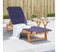 DYRJDJWIDHW Lettino Prendisole Blu Scuro Legno Massello di Acacia e Tessuto, Beach Lounge Chair with Adjustable Backrest, Outdoor Sunbed for Poolside and Garden Relaxation, Durable Acacia Wood Frame