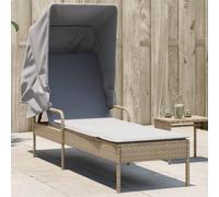 DYRJDJWIDHW Lettino Prendisole con Baldacchino Beige in Polyrattan Outdoor Sun Lounger with Retractable Canopy, Adjustable Backrest, Removable Cushion for Garden Patio Poolside Relaxation