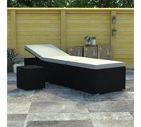 DYRJDJWIDHW Lettino Prendisole con Cuscino e Tavolino in Polyrattan Nero, Sedia a Sdraio Regolabile per Giardino Terrazza, Lounge Chair con Tavolino Portatile e Cuscino Rimovibile