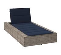 DYRJDJWIDHW Lettino Prendisole con Cuscino Galleggiante Grigio Polyrattan, Chaise Lounge con Schienale Regolabile 3 Posizioni per Piscina Giardino, Mobile da Esterno Resistente con Cuscino Blu