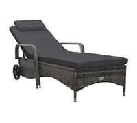 DYRJDJWIDHW Lettino Prendisole con Ruote in Polyrattan Grigio, Chaise Lounge con Schienale Regolabile 4 Posizioni, Lettino da Giardino e Piscina con Cuscini Rimovibili, Resistenti alle Intemperie