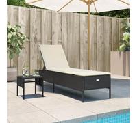 DYRJDJWIDHW Lettino Prendisole con Tavolo e Cuscino Nero in Polyrattan, Chaise Lounge Outdoor with Adjustable Backrest, Weather Resistant Sunbed for Garden Patio Poolside Relaxation, Max Load 110kg