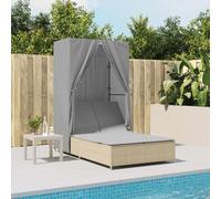 DYRJDJWIDHW Lettino Prendisole con Tetto e Tende Beige in Polyrattan, Double Sun Lounger with Adjustable Backrest, UV Resistant Outdoor Furniture for Garden Patio Poolside Relaxation