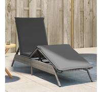 DYRJDJWIDHW Lettino Prendisole Outdoor Poly Rattan Grigio con Cuscino Regolabile, Chaise Lounge per Giardino Piscina Spiaggia, Comodo e Resistente fino a 110kg