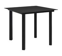 DYRJDJWIDHW Modern Outdoor Dining Table 80x80x74cm Black Steel Glass Top Patio Garden Terrace Rustproof Weather Resistant Easy Assembly Furniture