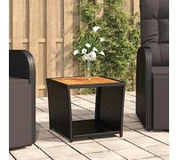 DYRJDJWIDHW Outdoor Coffee Table with Acacia Wood Top, Black Poly Rattan Side Table, Weatherproof Patio Garden Furniture for Tea Time, Compact 45x45x40cm