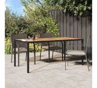 DYRJDJWIDHW Outdoor Dining Table 190x90x75 cm Black Poly Rattan Acacia Wood Garden Patio Terrace Furniture Set with Powder Coated Steel Frame Weather Resistant