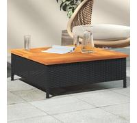 DYRJDJWIDHW Outdoor Garden Table 70x70x25cm Black PE Rattan with Acacia Wood Top - Weather Resistant Patio Furniture for Terrace, Backyard Dining Set with Umbrella Hole