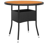 DYRJDJWIDHW Outdoor Garden Table 80cm Round Acacia Wood Top with Black Polyrattan Wicker for Patio Terrace Dining Set Modern Durable Weather Resistant Furniture
