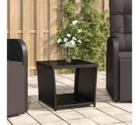 DYRJDJWIDHW Outdoor Glass Coffee Table Black Poly Rattan with Tempered Glass Top for Garden Patio Balcony Modern Weather Resistant Furniture