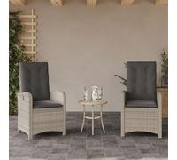 DYRJDJWIDHW Outdoor Reclining Garden Chairs 2 Pack with Cushions, Light Gray PE Rattan Patio Lounge Chairs Adjustable Backrest, Weatherproof Furniture for Poolside Terrace Balcony Relaxation