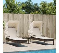 DYRJDJWIDHW Outdoor Sun Lounger Set 2 Pcs with Retractable Canopy and Side Table, Adjustable Reclining Beach Chairs, Weather-Resistant Poly Rattan Patio Furniture for Garden Poolside
