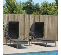 DYRJDJWIDHW Outdoor Sun Lounger Set 2 Pcs with Retractable Canopy and Tea Table, Adjustable Reclining Beach Chairs, Weather Resistant PE Rattan Patio Furniture for Garden Poolside