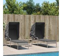 DYRJDJWIDHW Outdoor Sun Lounger Set 2 Pieces with Retractable Canopy and Side Table, Adjustable Reclining Chair Poly Rattan Furniture for Patio Garden Poolside Relaxation