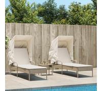 DYRJDJWIDHW Outdoor Sun Lounger Set 2 Pieces with Retractable Canopy and Side Table, Adjustable Reclining Beach Chairs with Thick Cushions, All Weather PE Wicker Patio Furniture for Garden Poolside