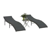 DYRJDJWIDHW Outdoor Sun Lounger Set 2 Pieces with Side Table Gray PE Rattan Furniture Adjustable Backrest Weatherproof Patio Garden Poolside Relaxation Chairs