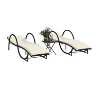 DYRJDJWIDHW Outdoor Sun Lounger Set 2 Pieces with Side Table in Black Poly Rattan, Adjustable Reclining Backrest, Weather Resistant Garden Furniture for Patio Poolside Relaxation