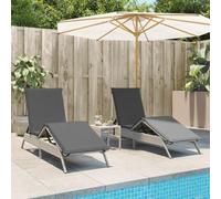 DYRJDJWIDHW Outdoor Sun Lounger Set 2 Pieces with Side Table Light Gray PE Rattan Adjustable Recliner Patio Furniture for Garden Pool Beach Relaxation