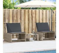 DYRJDJWIDHW Outdoor Sun Lounger Set 2pcs with Side Table Light Gray PE Rattan Furniture Adjustable Backrest Tempered Glass Top for Patio Garden Poolside