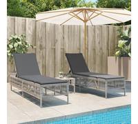 DYRJDJWIDHW Outdoor Sun Lounger Set 2pcs with Side Table Light Gray PE Rattan Patio Furniture Adjustable Backrest Weather Resistant for Garden Pool Beach