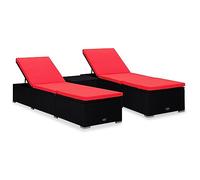DYRJDJWIDHW Outdoor Sun Lounger Set with Side Table 3 Pieces Black PE Rattan Weatherproof Adjustable Lounge Chairs for Poolside Garden Patio Relaxation