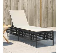 DYRJDJWIDHW Outdoor Sun Lounger with Adjustable Backrest and Removable Cushion, PE Rattan Patio Furniture for Garden Poolside Relaxation, Black Frame with Cream White Cushion, Max Load 110kg