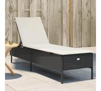 DYRJDJWIDHW Outdoor Sun Lounger with Adjustable Backrest and Removable Cushion, Poly Rattan Garden Furniture for Patio Poolside Relaxation, Black Frame with Cream White Cushion, Supports 110kg
