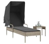 DYRJDJWIDHW Outdoor Sun Lounger with Retractable Canopy and Side Table, Light Gray PE Rattan Patio Furniture for Garden Poolside Relaxation, Adjustable Recliner with Thick Cushion