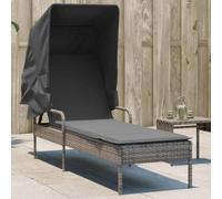 DYRJDJWIDHW PE Rattan Sun Lounger with Retractable Canopy Outdoor Patio Furniture Adjustable Reclining Backrest Weather Resistant Chaise Lounge for Garden Poolside