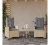 DYRJDJWIDHW Polyrattan Reclining Garden Chairs 2pcs with Beige Cushions, Outdoor Patio Furniture Set, Adjustable Lounger with Thick Padding, Weather Resistant PE Wicker for Terrace Balcony Relaxation