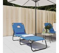 DYRJDJWIDHW Portable Folding Sun Lounger Blue Oxford Fabric Steel Frame Beach Pool Patio Garden Reclining Chair with Headrest and Face Hole Max Load 110kg