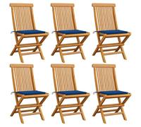 DYRJDJWIDHW Premium Teak Wood Garden Chairs with Royal Blue Cushions 6-Piece Set, Folding Outdoor Dining Furniture for Patio Terrace Poolside, Weather Resistant Comfortable Seating Solution