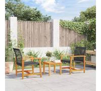 DYRJDJWIDHW salottino da giardino esterno divanetto da esterno arredo giardino per esterno salotto da giardinoSet da Bistrot 3 pz Nero in Polyrattan e Legno di AcaciaIdeale per patio, bordo piscina