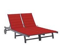 DYRJDJWIDHW Sdraio da Giardino 2 Posti Grigia con Cuscini, Legno Massello Acacia, Lettino Pieghevole Regolabile per Piscina Balcone Giardino, Portatile con Ruote, Supporto 110kg