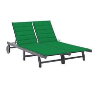 DYRJDJWIDHW Sdraio da Giardino 2 Posti Grigia con Cuscini, Legno Massello Acacia, Lettino Pieghevole Regolabile per Piscina Balcone, Comodo e Resistente fino 110kg