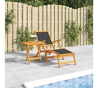 DYRJDJWIDHW Sedia a Sdraio con Tavolo in Legno Massello Acacia e Textilene, Chaise Lounge with Side Table, Outdoor Patio Furniture for Garden, Poolside Relaxation, Durable Weather Resistant Design