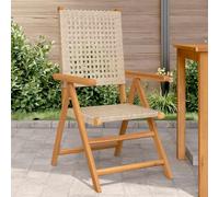 DYRJDJWIDHW Sedie da Giardino 2 Pezzi Beige Legno Massello Acacia e Polyrattan, Sedia Relax Reclinabile Pieghevole per Terrazza Giardino Balcone, Comoda e Resistente alle Intemperie