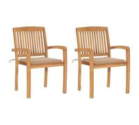 DYRJDJWIDHW Sedie da Giardino 2 Pezzi con Cuscini Beige in Legno Massello Teak, Sedia Esterna Impilabile Vintage per Terrazza Giardino, Resistente Agli Agenti Atmosferici, Massimo 110 kg