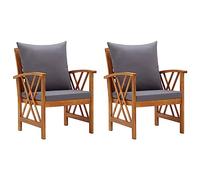 DYRJDJWIDHW Sedie da Giardino con Cuscini 2 Pezzi Legno Massello Acacia Set Patio Terrazza Design Moderno Cuscini Grigio Scuro Comode Durevoli