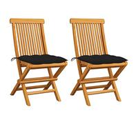 DYRJDJWIDHW Sedie da Giardino Folding Chairs 2 pz Teak Wood Outdoor Furniture with Black Cushions, Patio Dining Chairs for Garden Terrace Poolside, Weather Resistant Comfortable Seating