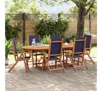 DYRJDJWIDHW Sedie da Giardino Pieghevoli 6 Pezzi in Legno Massello Acacia con Textilene Blu, Sedia Esterna Regolabile per Terrazza Giardino Patio, Portatile e Resistente alle Intemperie