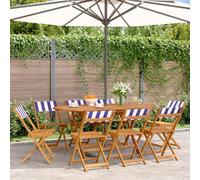 DYRJDJWIDHW Sedie da Giardino Pieghevoli 8 Pezzi Set Blu Bianco Legno Acacia Tessuto Poliestere Mobili Esterni per Terrazza Giardino Balcone con Braccioli e Design Pieghevole