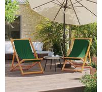 DYRJDJWIDHW Sedie da Spiaggia Pieghevoli 2 Pezzi Verde Tessuto Poliestere Legno Eucalipto Reclinabile 3 Posizioni Portatile Giardino Camping Relax