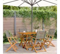 DYRJDJWIDHW Sedie Giardino Pieghevoli 4 Pezzi Grigie con Struttura Legno Massello Acacia e Polyrattan PE, Sedia Pieghevole Esterno per Giardino Terrazza Balcone, Comoda e Resistente